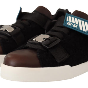 Dolce &amp; Gabbana Shearling-Trimmed Leather Sneakers