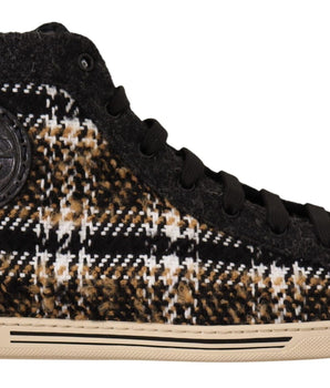 Dolce & Gabbana Beige Brown Wool Cotton High Top Sneakers Dolce & Gabbana 