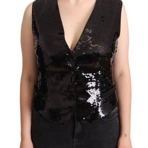 Dolce &amp; Gabbana Elegant Black Sequined Sleeveless Vest Top