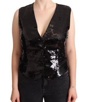 Dolce & Gabbana Black Sequin V-Neck Sleeveless Vest Tank Top Dolce & Gabbana 