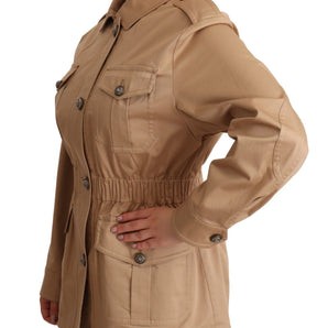 Dolce & Gabbana Chic Beige Button Down Coat with Embellishments