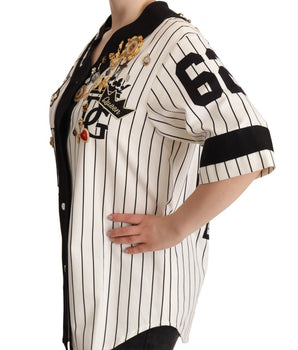 Dolce &amp; Gabbana Elegant Striped V-Neck Blouse with Charms