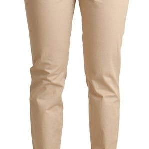 Dolce &amp; Gabbana Elegantes pantalones pitillo elásticos de algodón beige