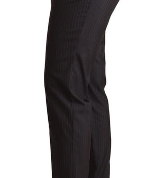 Dolce & Gabbana Black Striped Wool Tapered Trouser Pants Dolce & Gabbana 