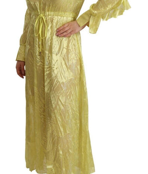 Patrizia Pepe Yellow Silk Long Sleeves Plunging Maxi Dress Patrizia Pepe 