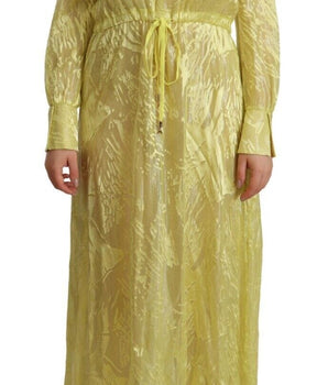 Patrizia Pepe Yellow Silk Long Sleeves Plunging Maxi Dress Patrizia Pepe 