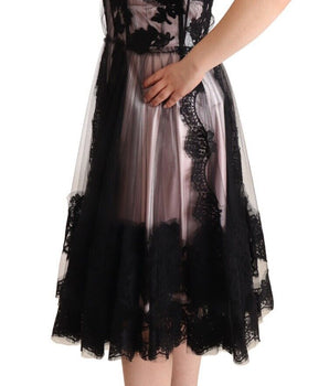 Dolce &amp; Gabbana Chic Black Floral Lace Midi Dress