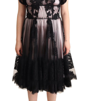 Dolce &amp; Gabbana Chic Black Floral Lace Midi Dress