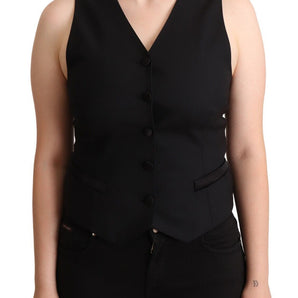 Dolce &amp; Gabbana Elegant Black Vest Top with Button Detail