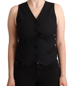 Dolce & Gabbana Black Button Down Sleeveless Viscose Vest Top Dolce & Gabbana 