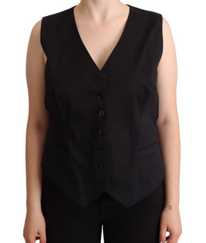 Dolce & Gabbana Black Button Down Sleeveless Vest Waiscoat Top Dolce & Gabbana 