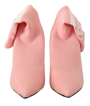 GCDS Pink Suede Logo Socks Block Heel Ankle Boots Shoes GCDS 