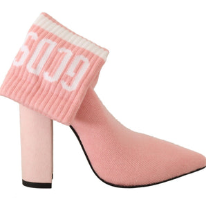 GCDS Chic Pink Suede Ankle Boots with Logo Socks