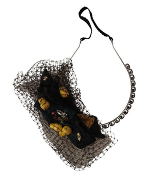 Dolce & Gabbana Silver Tiara Crystals Fruits Black Mesh Diadem Headband Dolce & Gabbana 