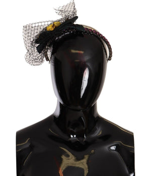 Dolce & Gabbana Silver Tiara Crystals Fruits Black Mesh Diadem Headband Dolce & Gabbana 