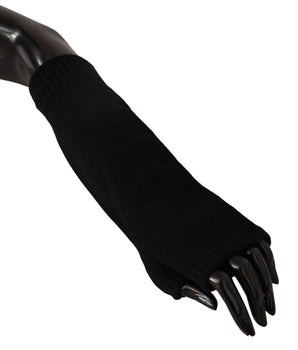 Dolce & Gabbana Black Knitted Fingerless Elbow Length Gloves Dolce & Gabbana 
