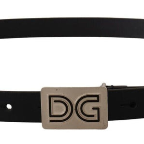 Dolce &amp; Gabbana Elegant Black Leather Belt with Silver Buckle