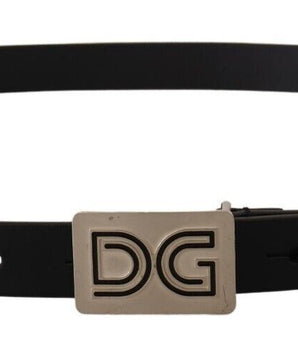 Dolce &amp; Gabbana Elegant Black Leather Belt with Silver Buckle