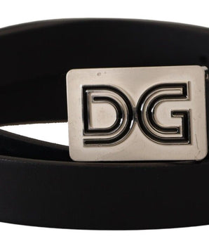 Dolce &amp; Gabbana Elegant Black Leather Belt with Silver Buckle