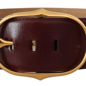 Dolce &amp; Gabbana Elegant Brown Leather Belt with Gold Oval Buckle