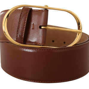 Dolce & Gabbana Elegant Brown Leather Belt with Gold Buckle