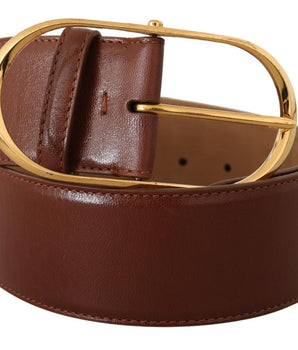 Dolce &amp; Gabbana Brown Leather Gold Metal Oval Buckle Belt
