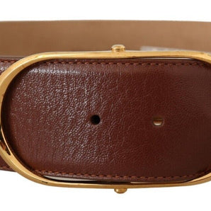 Dolce &amp; Gabbana Elegant Brown Leather Belt with Gold Buckle