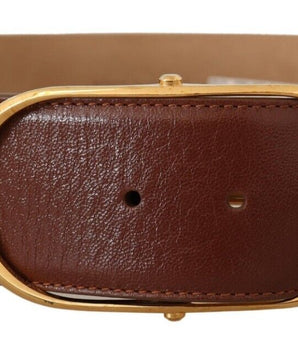 Dolce &amp; Gabbana Brown Leather Gold Metal Oval Buckle Belt