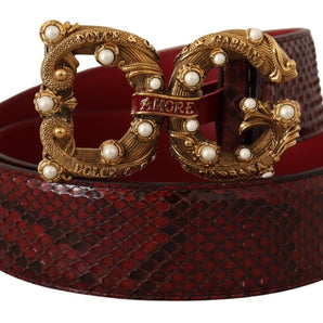 Dolce & Gabbana Exotic Python Leather Belt with Vintage Brass Buckle