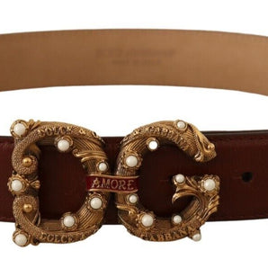 Dolce & Gabbana Elegant Pearl-Embellished Leather Amore Belt