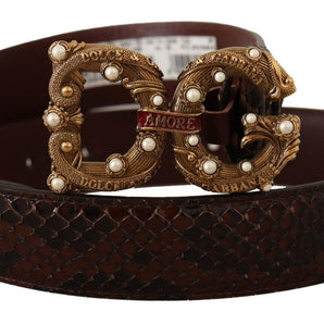 Dolce &amp; Gabbana Elegant Phyton Leather Pearl Buckle Belt