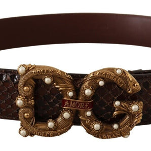 Dolce &amp; Gabbana Elegant Phyton Leather Pearl Buckle Belt