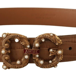 Dolce &amp; Gabbana Elegant Croco Leather Amore Belt with Pearls