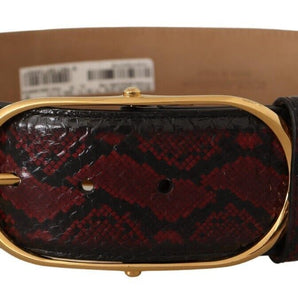 Dolce &amp; Gabbana Elegant Red Python Leather Belt with Gold Buckle