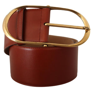 Dolce &amp; Gabbana Elegant Maroon Leather Belt with Gold Accents