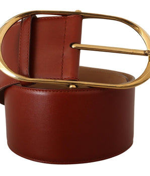 Dolce &amp; Gabbana Elegant Maroon Leather Belt with Gold Accents