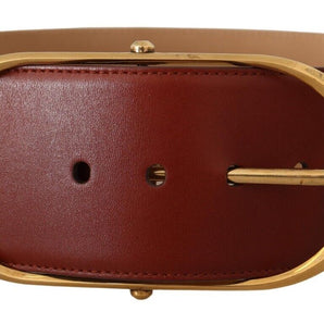 Dolce &amp; Gabbana Elegant Maroon Leather Belt with Gold Accents