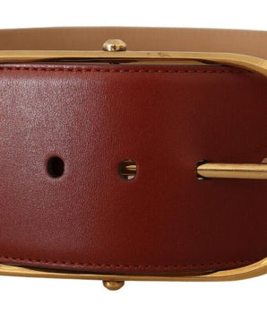 Dolce &amp; Gabbana Elegant Maroon Leather Belt with Gold Accents