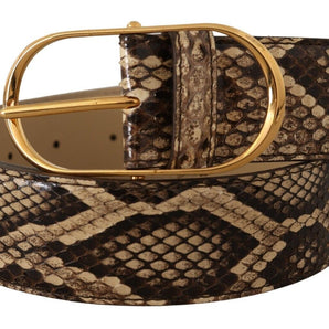 Dolce &amp; Gabbana Elegant Phyton Leather Belt with Gold Buckle