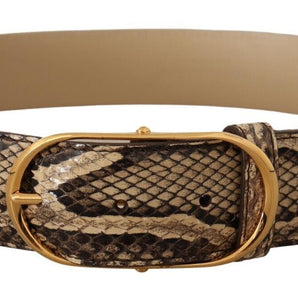 Dolce &amp; Gabbana Elegant Phyton Leather Belt with Gold Buckle