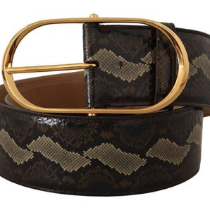 Dolce &amp; Gabbana Elegant Snakeskin Belt with Gold Oval Buckle