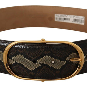 Dolce & Gabbana Elegant Snakeskin Belt with Gold Oval Buckle