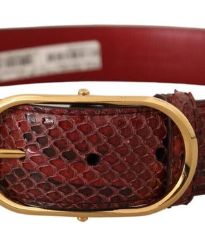 Dolce & Gabbana Red Exotic Leather Gold Oval Buckle Belt Dolce & Gabbana 
