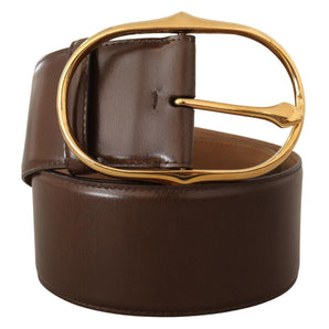 Dolce &amp; Gabbana Elegant Brown Leather Belt with Gold Buckle