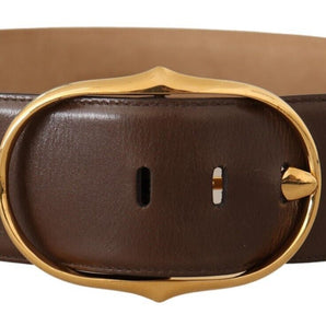 Dolce & Gabbana Elegant Brown Leather Belt with Gold Buckle