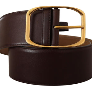 Dolce &amp; Gabbana Elegant Dark Brown Leather Belt with Gold Buckle