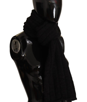 Dolce & Gabbana Black Virgin Wool Knitted Unisex Warmer Shawl Scarf