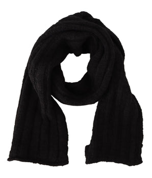 Dolce & Gabbana Black Virgin Wool Knitted Unisex Warmer Shawl Scarf