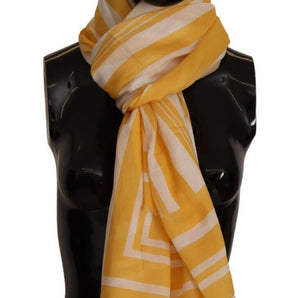 Dolce & Gabbana Elegant Striped Cotton Scarf with Logo Print