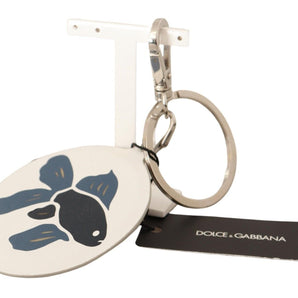 Dolce &amp; Gabbana Chic White Leather Keychain